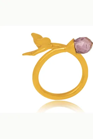 Kicky And Perky 925 Sterling Silver Gold Plated Drop Gemstone Bird Wing Adjustable Ring