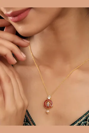 Kicky And Perky 925 Sterling Silver Gold-Plated Stone-Studded Pendant With Chain