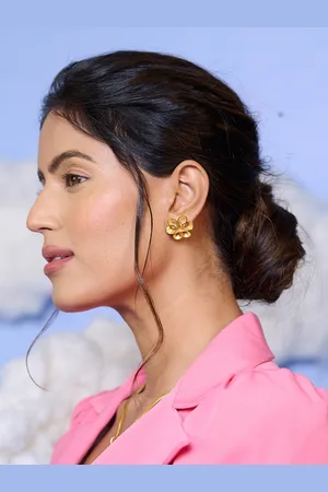 Kicky And Perky Gold-Toned Floral Stud Earrings