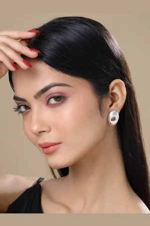 Kicky And Perky Silver-Toned Oval Studs Earrings