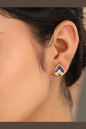 Kicky And Perky 925 Sterling Silver Moissanite & Blue Talphe Studded Stud Earrings