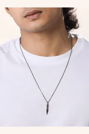 Kicky And Perky Men 925 Sterling Silver Obsidian Vanguard Pendant With Chain