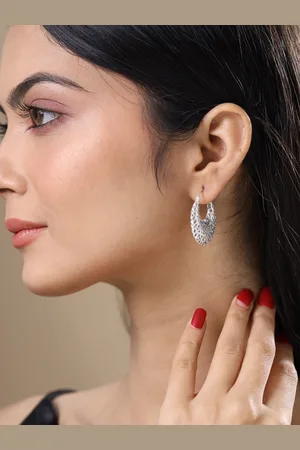 Kicky And Perky Silver-Toned Crescent Shaped Hoop Earrings
