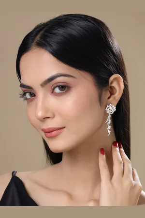Kicky And Perky Silver-Toned Floral Drop Earrings