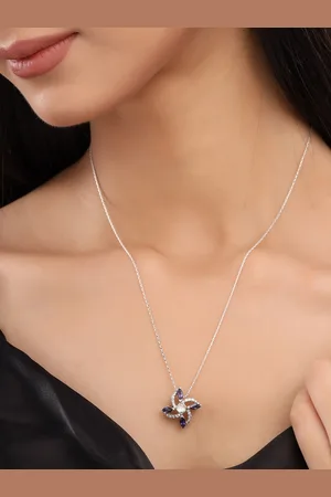 Kicky And Perky 925 Sterling Silver Lolite andv Moissanite Studded Pendant With Chain