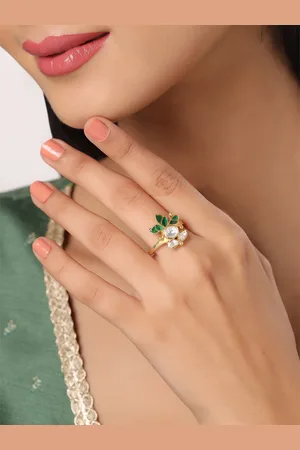 Kicky And Perky 925 Sterling Silver Polki Moissanite Studded Adjustable Ring