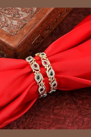 Mansiyaorange Set Of 2 Gold-Plated Stone Studded Bangles