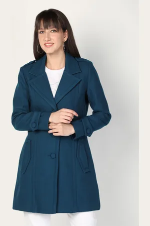 HONNETE Women Teal Blue Solid Winter Coat