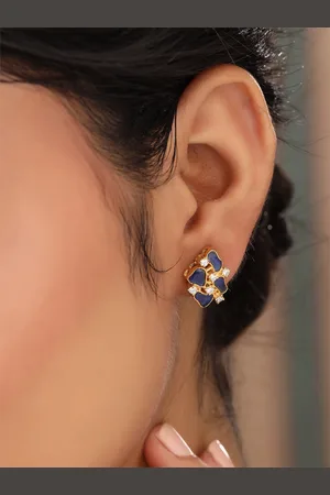 Kicky And Perky 925 Sterling Silver Moissanite & Blue Talphe Studded Stud Earrings