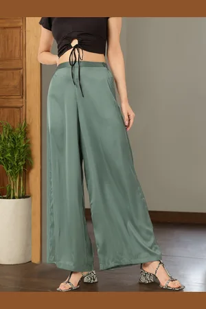 DressBerry Women Cool Matcha Satin Slay Retro Wide Trousers
