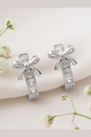 Joker & Witch Ellaine Bow Silver Plated Stone Studded Geometric Hoop Earrings