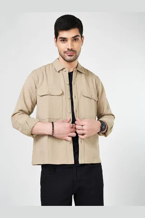 PEOPLE Men Spread Collar Solid Cotton Relaxed Fit Casual Shirt