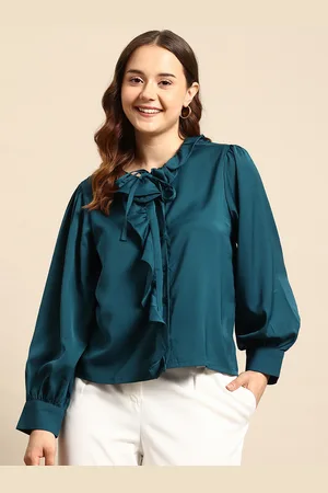Mast & Harbour Bishop Sleeves Shirt-Style Top with Tie-Up Detail