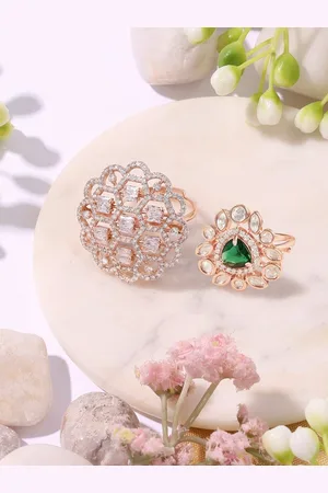 Ami Set Of 2 Stone-Studded Adjustable Finger Rings