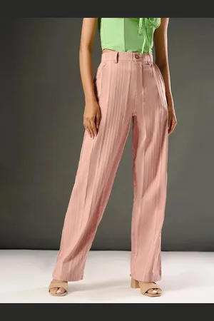 FREAKINS Women Striped Relaxed Straight Leg Straight Fit High-Rise Korean Pant