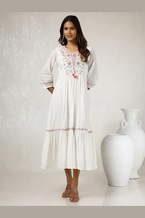 Soch Women Embroidered Tie-Up Neck A-Line Midi Dress