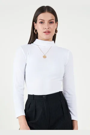 Bitterlime Women Cotton High Neck Long Sleeves Top