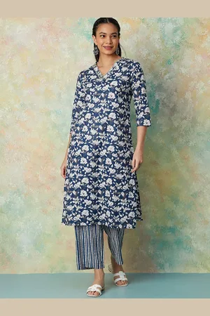Lifestyle Floral Printed Straight Pure Cotton Kurta With Trousers