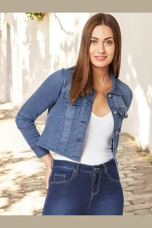 Miss Chase Women Crop Denim Jacket with Patchwork