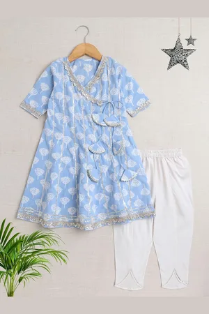 The Magic Wand Girls Floral Printed Gotta Patti Angrakha Anarkali Kurta with Trousers