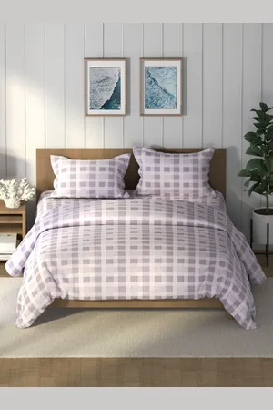 Nautica Lavender & White Checked Pure Cotton AC Room Double Queen Bedding Set