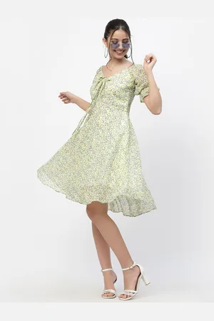 MISS AYSE Women Floral Printed Puff Sleeve Fit & Flare Dress