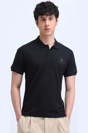 Flying Machine Men Solid Polo Collar Cotton T-shirt