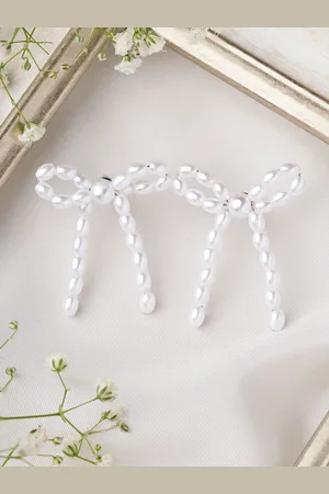 Joker & Witch Silver-Plated Beaded Rosine Bow Style Drop Earrings
