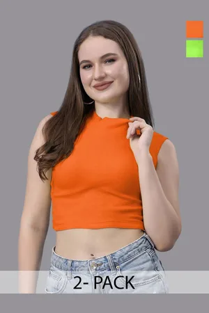 Friskers Women Pack of 2 Cotton High Neck Crop Top