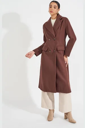 Styli Women Regular Fit Long Line Length Double Breasted Wool Look Coat