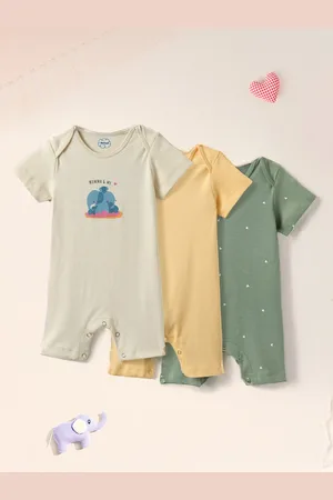 Nauti Nati Infant Girls Pack Of 3 Printed Pure Cotton Rompers