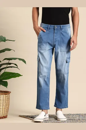 Mast & Harbour Men Straight Fit Light Fade Cargo Style Stretchable Jeans