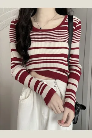 Stylecast Women Striped Extended Sleeves Cotton Top