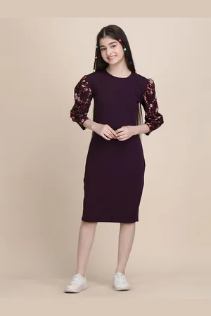 DEKLOOK Girls Round Neck Puff Sleeve Bodycon Dress