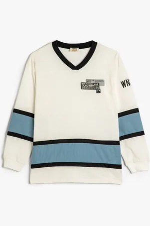 Koton Boys Striped V-Neck Cotton T-shirt