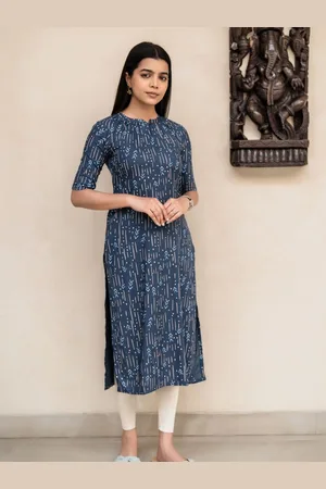 Hay Geometric Printed Mandarin Collar Straight Kurta