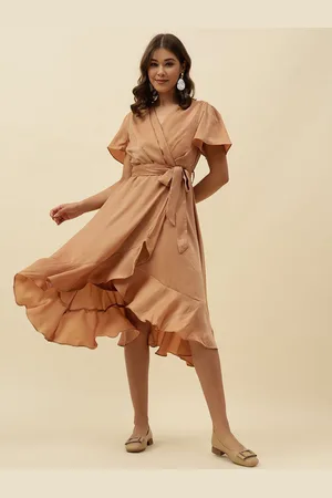 BEATNIK Women Flared Sleeves Wrap Midi Dress