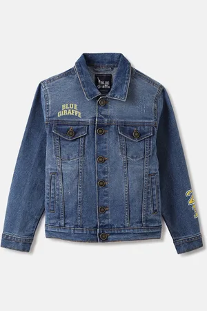 Blue Giraffe Boys Spread Collar Washed Solid Cotton Casual Denim Jacket