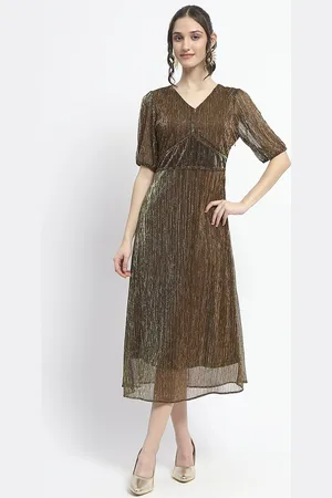 MADAME Women Puff Sleeve Fit & Flare Midi Dress