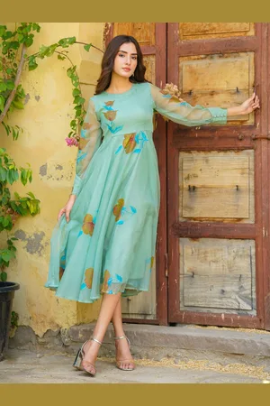 Ambraee Floral Printed Net Fit and Flare Midi Dress