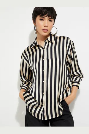 Max Collection URB_N Women Oversized Striped Satin Shirt