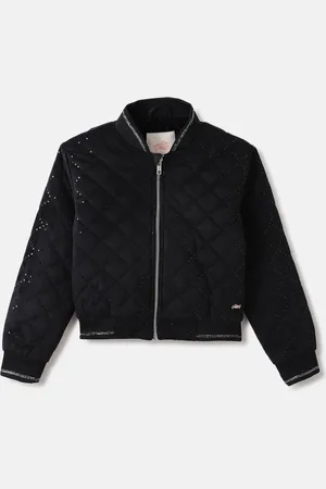 Blue Giraffe Girls Stand Collar Solid Casual Padded Jacket