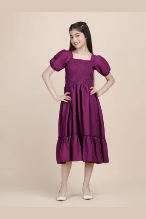 DEKLOOK Girls Square Neck Puff Sleeve Smocked Fit & Flare Dress
