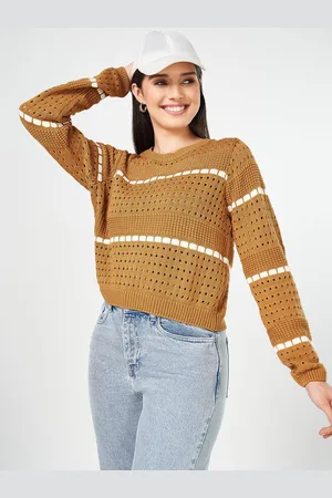 PEOPLE Women Cotton Self Design Round Neck Long Sleeves Pullover