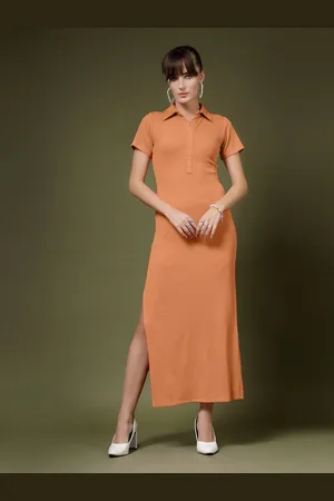 OOMPH Women Shirt Collar A-Line Maxi Dress