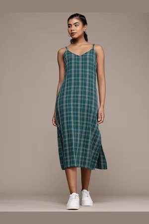 Roadster The Life Co. Pure Cotton Checked A-Line Midi Dress