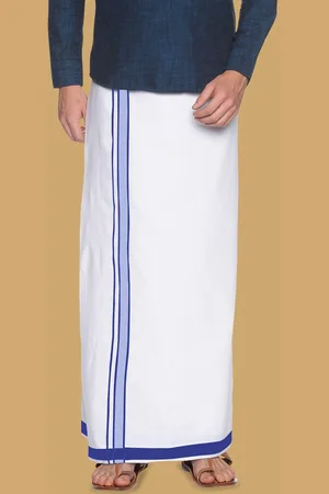 WHITE HEART Men Pure Cotton Single Layer Dhoti with Coloured Border
