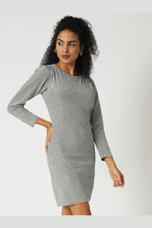 Globus Women Embellished Round Neck Puff Sleeve Mini Sheath Dress