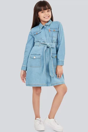 OLELÉ Girls Cotton Denim Utility Dress