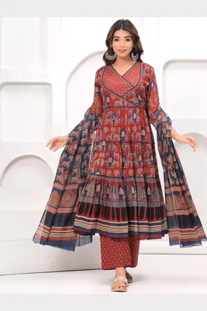 EtnicaWear Ethnic Printed Beads and Stones Pure Cotton Kurta with Trousers & Dupatta